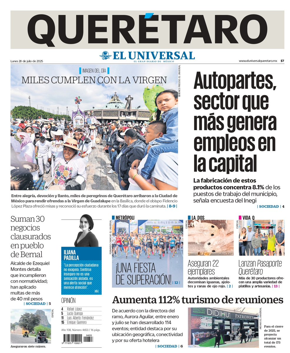 universalqro's tweet image. #Lunes 📰☕#EnPortada:

✅ Autopartes, sector que más genera empleos en la capital.
✅ Suman 30 negocios clausurados en el pueblo de Bernal.
✅ Lanzan Pasaporte Querétaro.

eluniversalqueretaro.mx