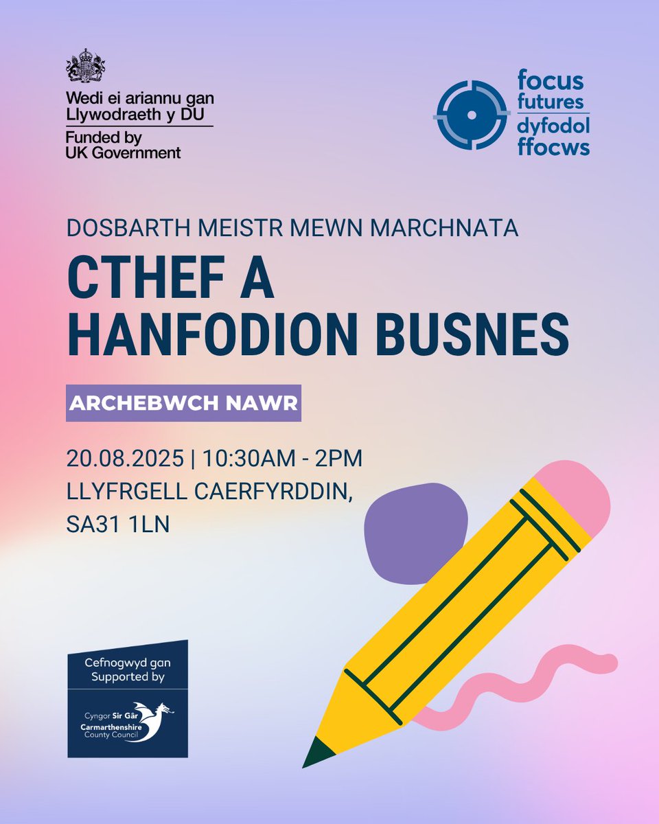 Business in Focus (@businessinfocus) on Twitter photo ☕ CAERFYRDDIN: Rhwydweithio Brecwast a Busnes
Ymunwch â ni am gyfres o sesiynau ymlaciol, cyfeillgar sy’n arbennig ar gyfer cysylltu entrepreneuriaid, tanio syniadau 💡 a bwydo eich twf busnes dros goffi a chrwst 🥐
📩 Carmarthen@FocusFutures.co.uk
🎫 ow.ly/gtKZ50Wpesz ☕ CAERFYRDDIN: Rhwydweithio Brecwast a Busnes
Ymunwch â ni am gyfres o sesiynau ymlaciol, cyfeillgar sy’n arbennig ar gyfer cysylltu entrepreneuriaid, tanio syniadau 💡 a bwydo eich twf busnes dros goffi a chrwst 🥐
📩 Carmarthen@FocusFutures.co.uk
🎫 ow.ly/gtKZ50Wpesz