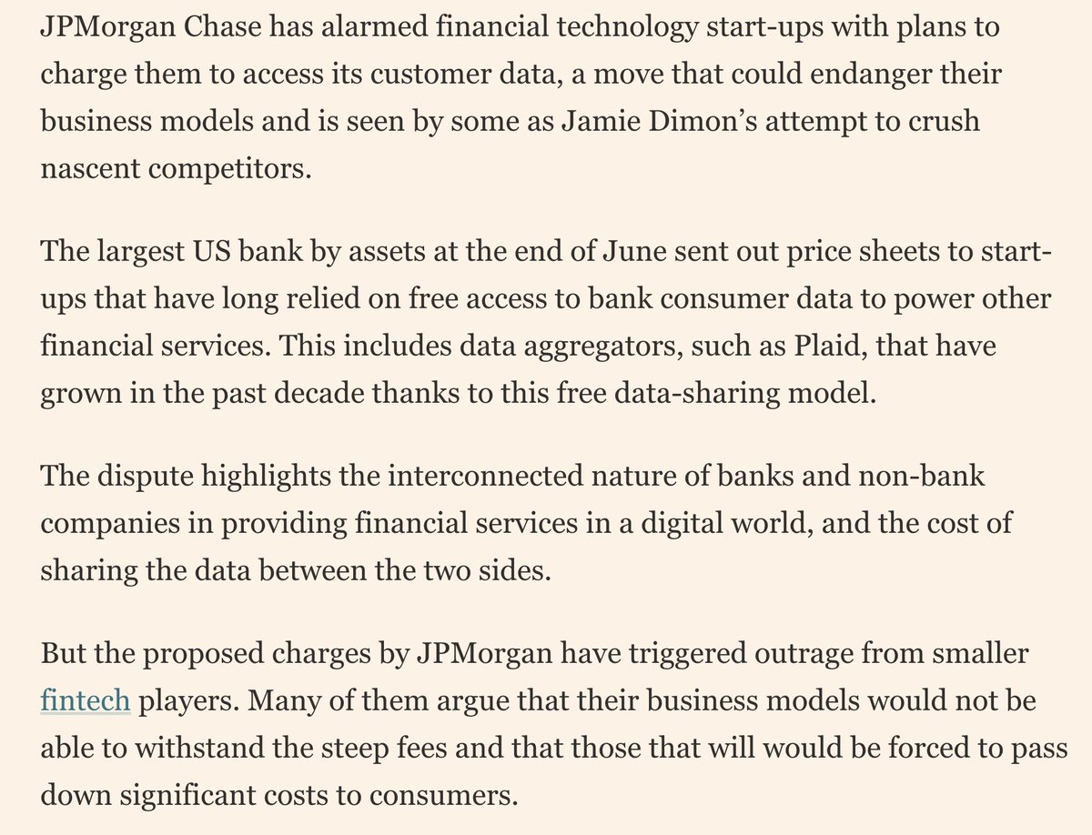 Larry Sukernik (@lsukernik) on Twitter photo JPM's tightening of customer data API's at a time when many fintechs are already exploring stablecoins certainly feels like a strategy debit JPM's tightening of customer data API's at a time when many fintechs are already exploring stablecoins certainly feels like a strategy debit