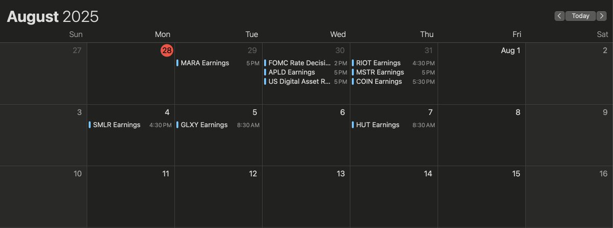 CK_Cryptoklepto's tweet image. Latest Earnings schedule that I am interested in

This week: $MARA $APLD $RIOT $COIN and $MSTR
Next week: $SMLR $GLXY and $HUT

On Wednesday we also have both the Fed Interest Rate Decision and the US Digital Asset 180 Day Report (update on USA $BTC Holdings)

Buckle the FUCK UP