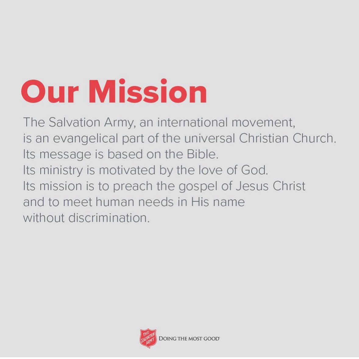 Since 1865:
Serving others.
Meeting human needs.
Sharing love.
And always, Doing The Most Good.

#DoingTheMostGood
#LoveBeyond 
#DecaturIL
#MaconCountyIL 
#CentralIllinois 

#SalvationArmy
#TheSalvationArmy 
#FightForGood 
#HopeMarchesOn 
#LoveBeyondAll
#SalArmyLoveBeyond
