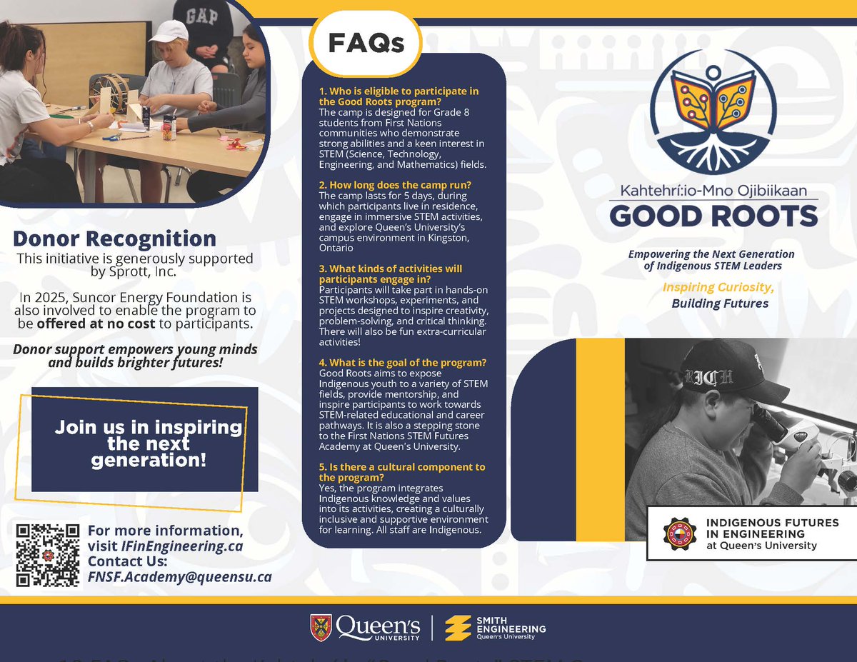 AnishNation's tweet image. The First Nations STEM Futures Academy is a program for students who live in First Nations communities and are entering grade 9 in the fall who also have a passion for STEM.
Good Roots STEM Immersion Week is a week on campus for grade 8 students living in First Nations…