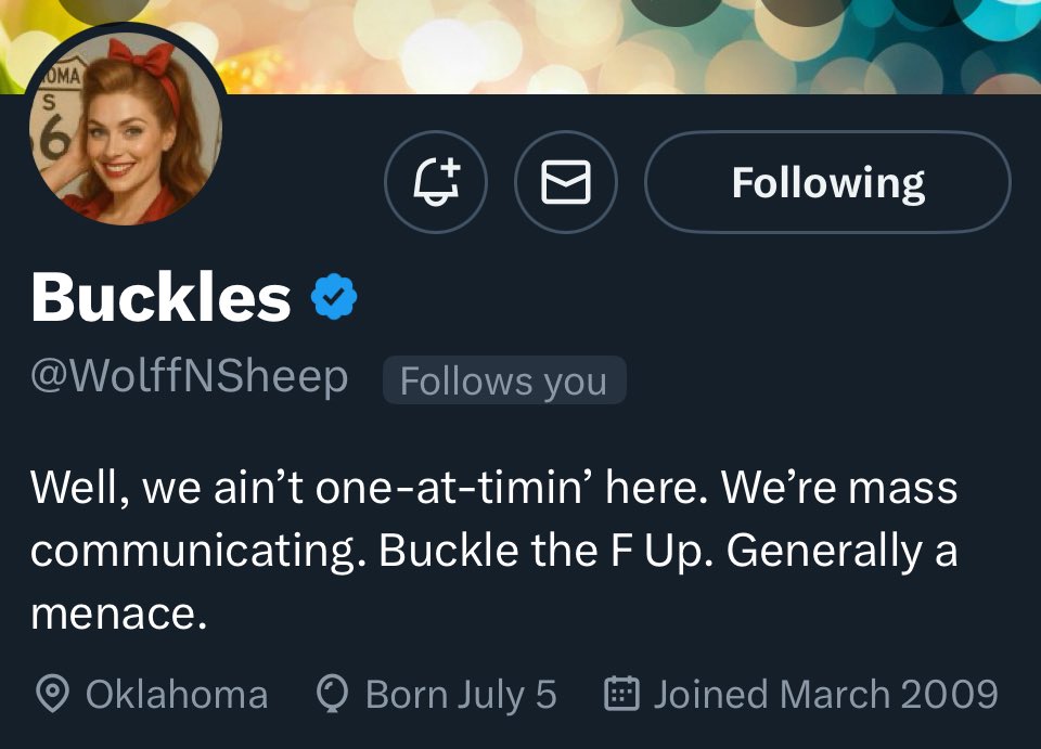 Do you know <a href="/WolffNSheep/">Buckles</a>?

Her last account got nuked, and this was the alt, now it’s time for comeback.

She’s one of the most loyal people I’ve ever met. The kind of friend who shows up to fight for you before she even asks what happened.

She’s got you like that.

She’s