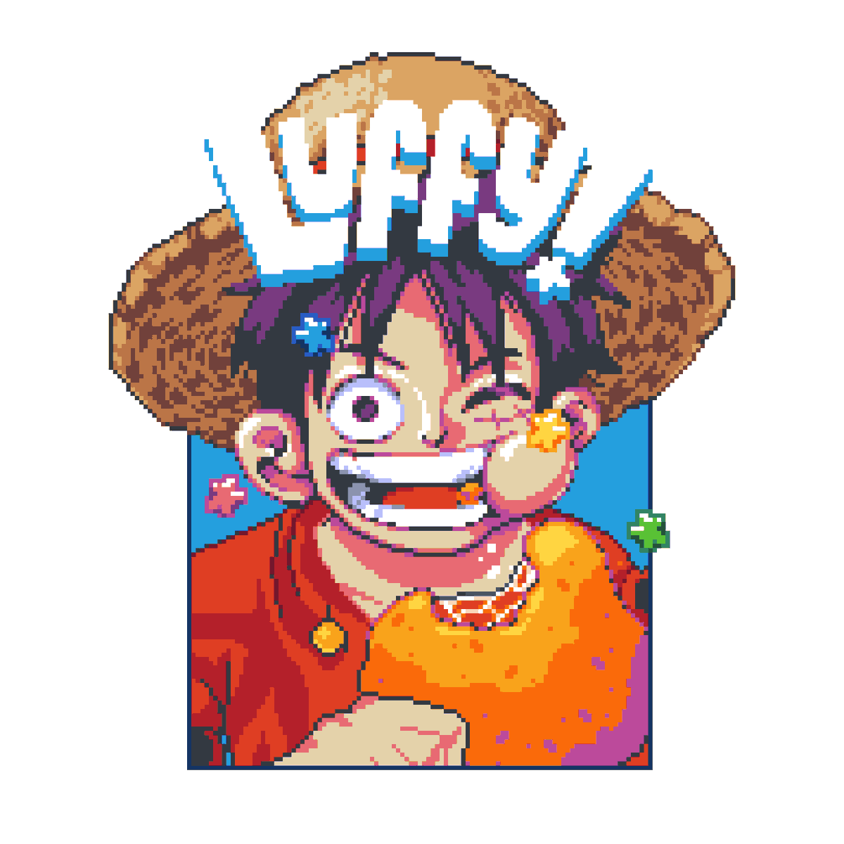 taj_tajima's tweet photo. Luffy! 🐒🍖

#onepiece #luffy #pixelart https://t.co/nWiD1R3iLp