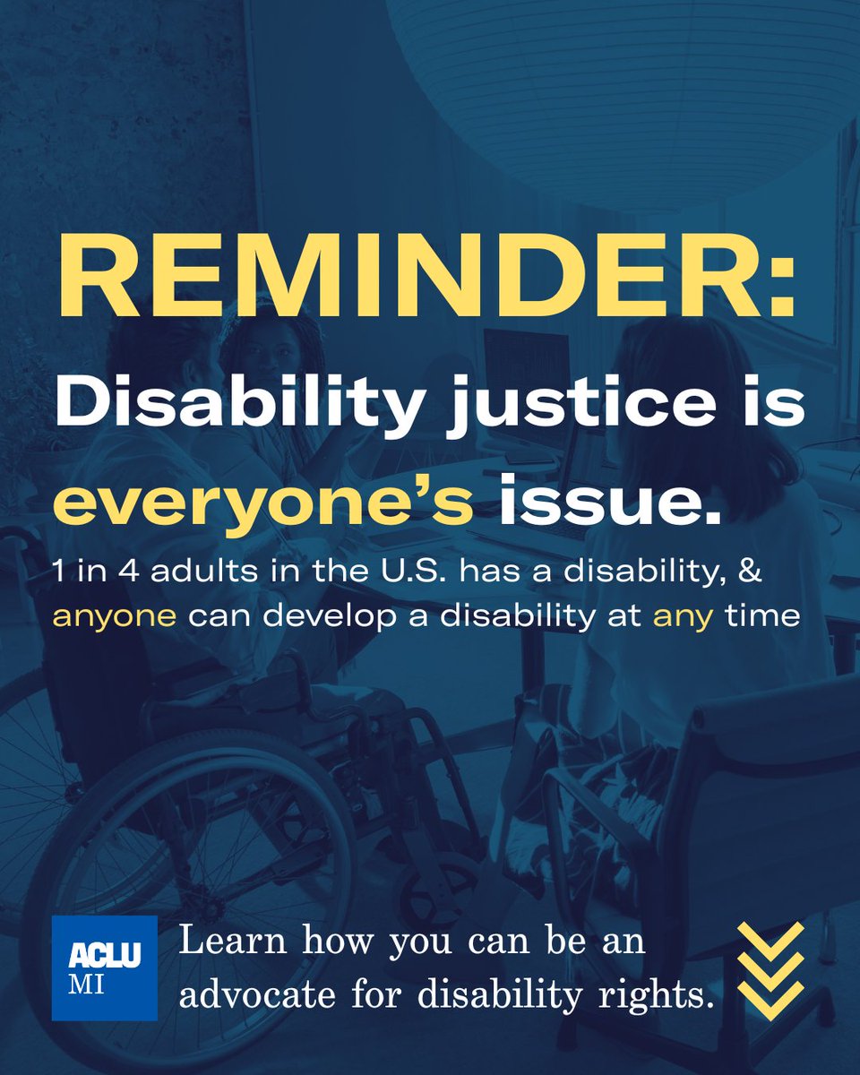 ACLUofMichigan's tweet image. Anyone can become disabled. Advocacy matters now.
✅ Support access
✅ Amplify disabled voices
✅ Challenge ableism
✅ Demand inclusive policy
#DisabilityRights #DisabilityJustice #AccessForAll