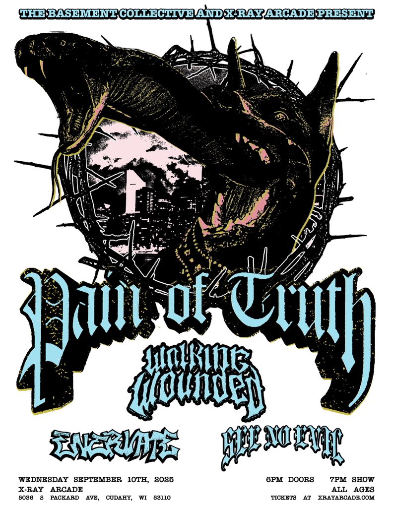 jj 🫡 (@numberonejrio) on Twitter photo it’s gonna be a great week for fans of hardcore music. first up: <a href="/painoftruthhc/">Pain Of Truth</a> at x-ray on september 10th with walking wounded, <a href="/enervatemke/">Enervate</a> and <a href="/SeeNoEvilWI/">SEE NO EVIL</a>
tickets on sale wednesday at 10 AM. see you then. it’s gonna be a great week for fans of hardcore music. first up: <a href="/painoftruthhc/">Pain Of Truth</a> at x-ray on september 10th with walking wounded, <a href="/enervatemke/">Enervate</a> and <a href="/SeeNoEvilWI/">SEE NO EVIL</a>
tickets on sale wednesday at 10 AM. see you then.