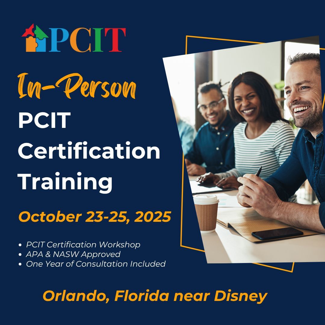 PCIT_Inc's tweet image. Join us in Orlando, Florida for PCIT Certification Training on October 23-25, 2025. Approved by APA and NASW, receive PCIT Training, earn CE credit and enjoy evenings in Orlando. For more information visit: parentchildinteractiontherapy.com/event-details/…