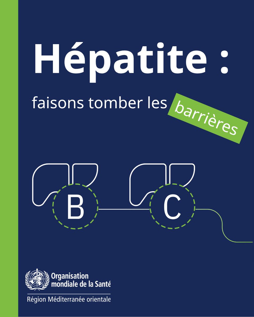 🔵C’est la #JournéeMondialeContreLhépatite
Dans la Région MENA, 27 millions de personnes vivent avec une hépatite chronique – pourtant, 3 sur 4 l’ignorent
Sans diagnostic, pas de traitement. Sans traitement, le risque de cancer du foie augmente

📢L’hépatite ne peut plus attendre