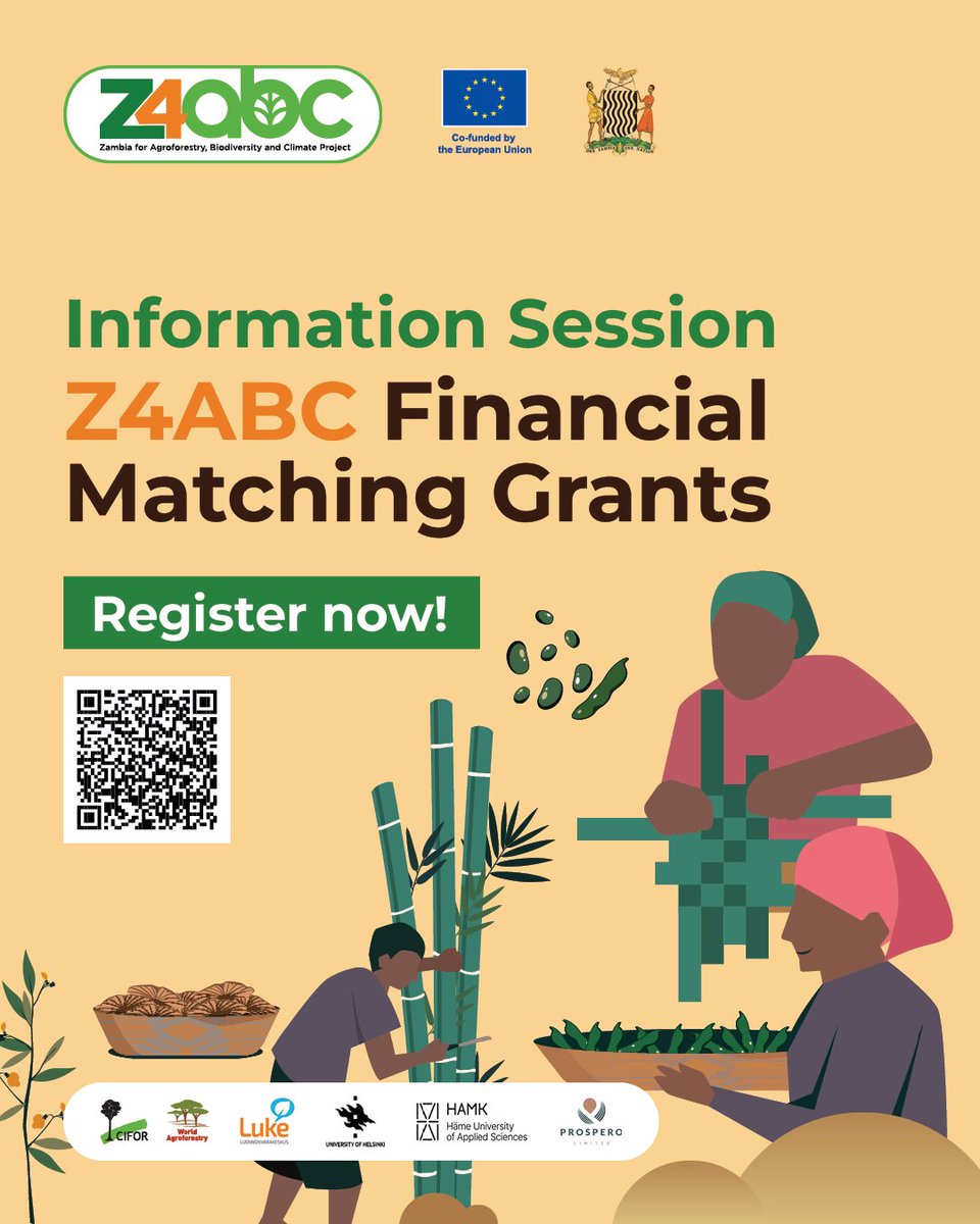📢 Call for applications

The #Z4ABC project is offering Financial Matching Grants for value-adding innovations in:
• Bamboo
• Wild mushrooms
• Edible caterpillars
• Ecotourism &amp; game ranching
• Pigeon peas &amp; legume seeds

Info sessions coming up, register
