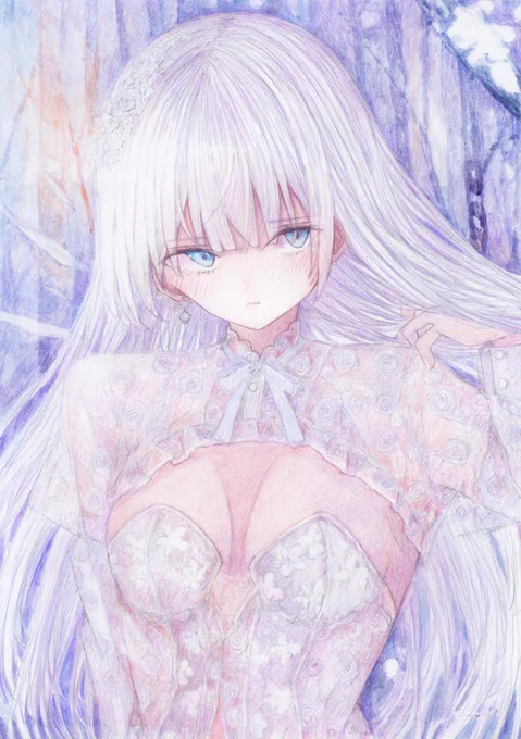 透明水彩絵の具と色鉛筆で描きました 氷の子