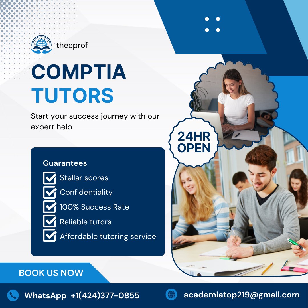 _theeprof's tweet image. 🚀 Ready to ace your CompTIA exam? Our expert tutors are available 24/7 to guide your success journey! 📚💻 Whether it's A+, Network+, or Security+, we’ve got you covered from start to pass! ✅🔥
📞 Call or email us today and start learning smart
#CompTIATutor #CompTIAHelp…