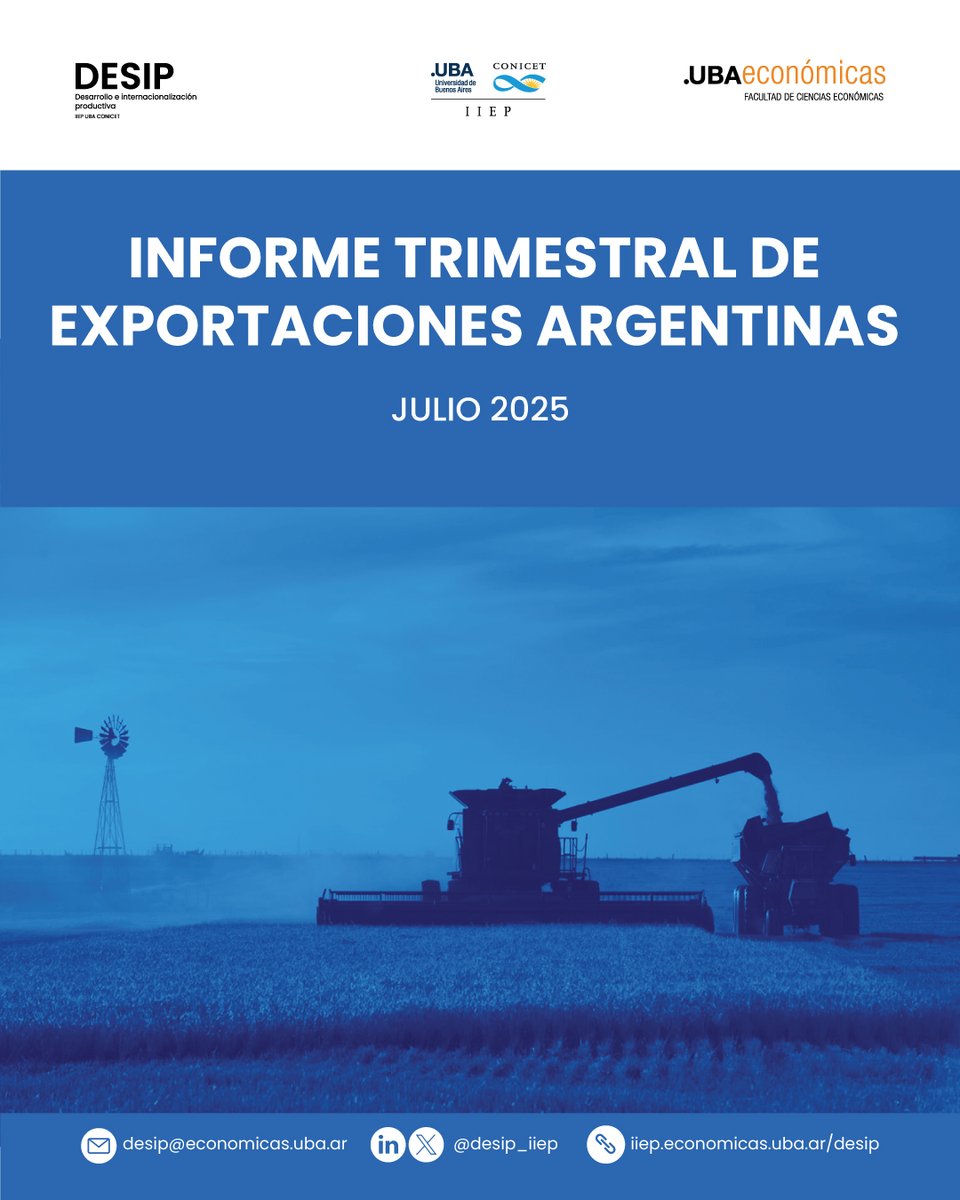 Desip_IIEP's tweet photo. NUEVO INFORME TRIMESTRAL DE EXPORTACIONES ARGENTINAS (ITEA)

1. Dinámica positiva en la primera mitad de 2025 

2. ¿Una nueva dependencia exportadora? del boom agrícola a la concentración minero-energética

Link: https://t.co/G2mOlhAkWA https://t.co/SYk57EDxTM