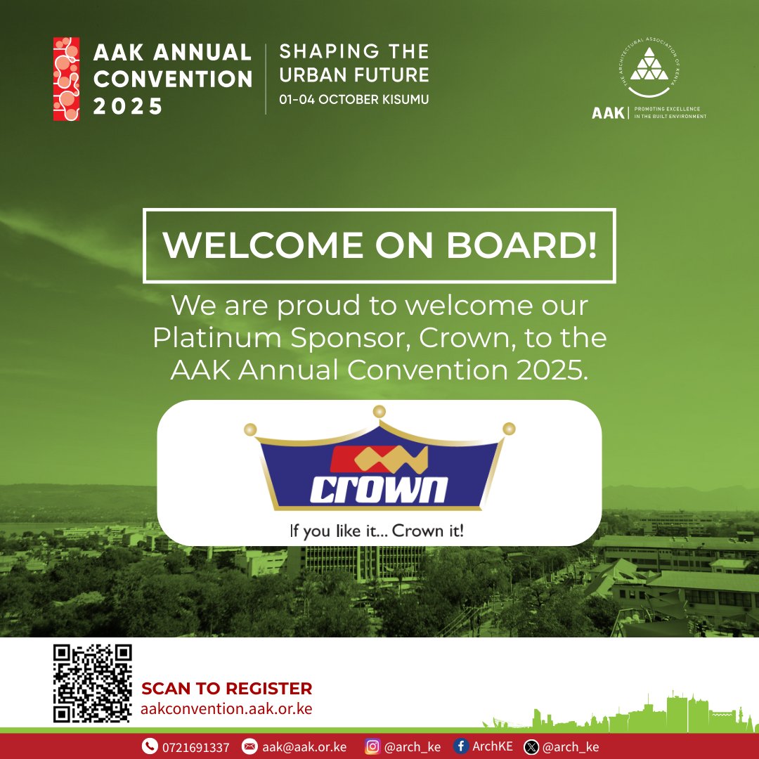 We are happy to welcome our Platinum Sponsor, <a href="/CrownPaintsPLC/">Crown Paints</a> , to the #AAKAnnualConvention2025! 
Their support reflects a shared commitment to excellence and innovation in the built environment.

Want to align your brand with the leading voices in the built environment?

There’s