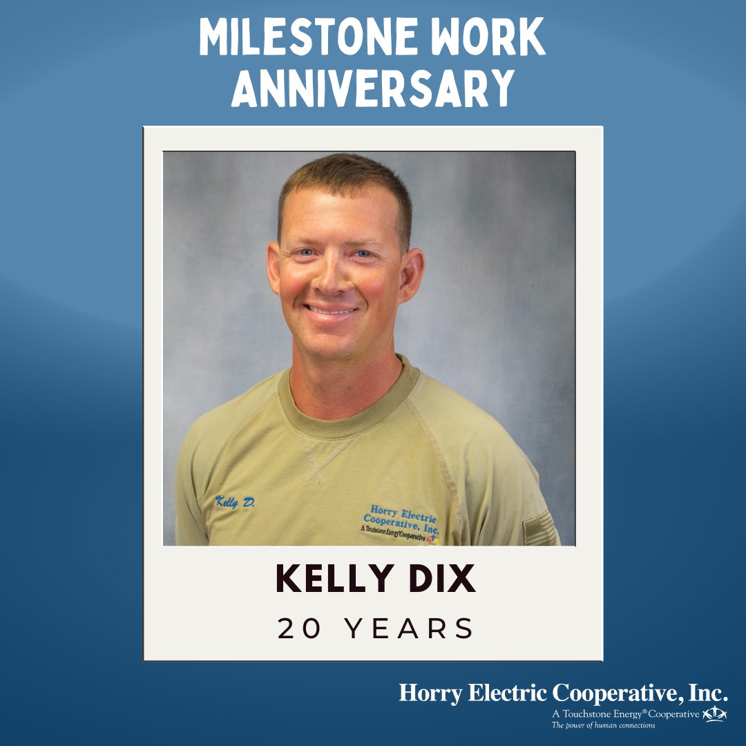 🎉 20 Years of Service! 🎉

Join us in congratulating Kelly Dix, who is celebrating 20 years with Horry Electric this week! Thank you for all you do for HEC and our members! #HECWorkAnniversary #LocalPeopleServingYou #Cooperative