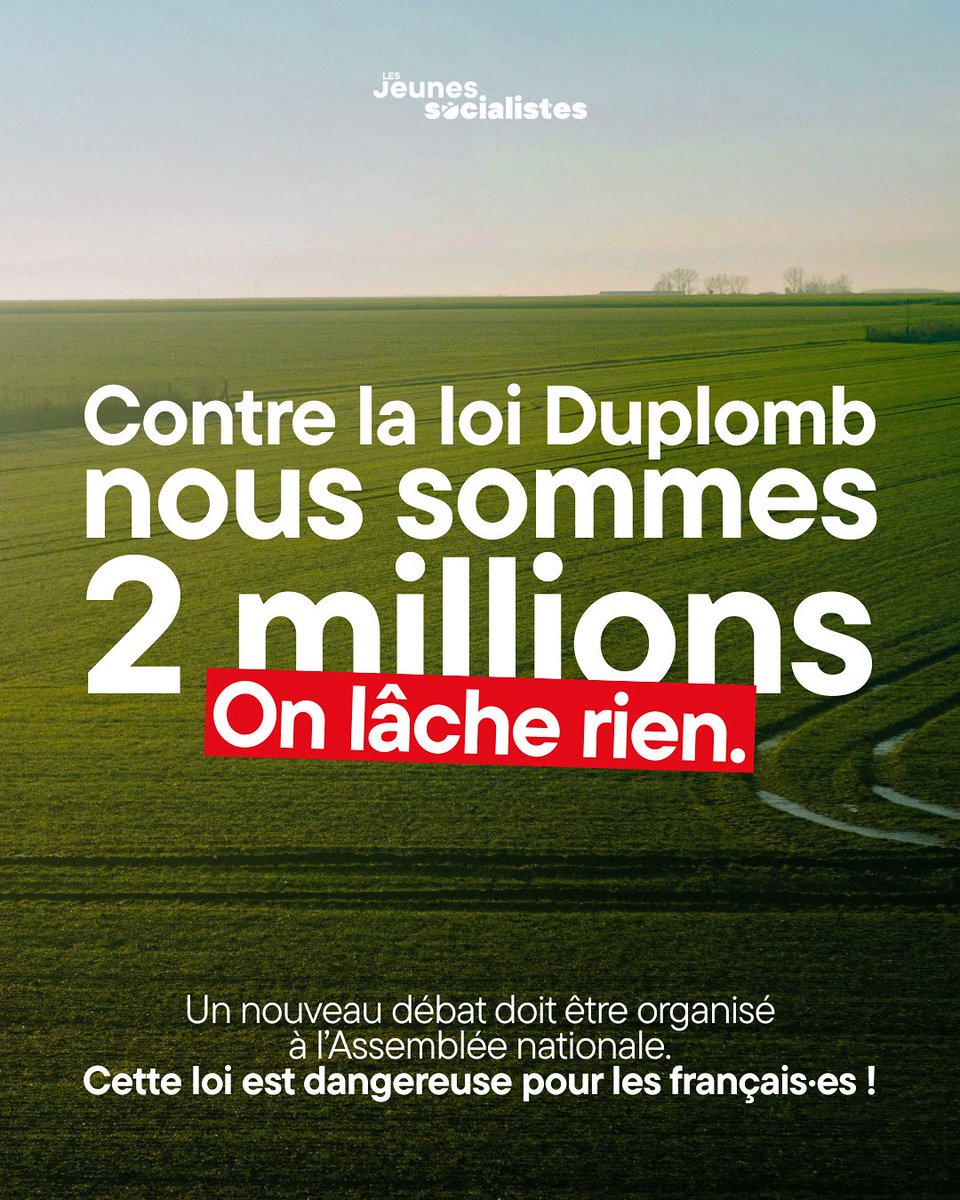 Pétition contre la #LoiDuplomb : nous sommes 2 millions, on lâche rien !

Ta signature compte pour faire tomber cette loi dangereuse pour notre santé, qui organise le retour des pesticides et favorise l’agrobusiness et l’élevage intensif !

Nous demandons que cette loi ne soit