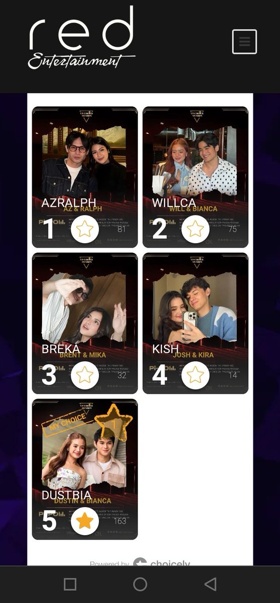 Vote here for DustBia, may awarding daw dito!

STANDING BY DUSTBIA
STANDING BY DUSTBIA
vpchoiceawards.com/pi-poll-curren…