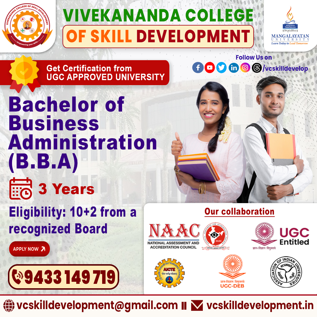 vcskilldevelop's tweet image. 📢Enroll Now: BBA Online/Distance Mode!
🎓Vivekananda College of Skill Development
Unlock your future with a Bachelor of Business Administration (BBA) from the comfort of your home!
💼Flexible learning. 📚Skill-based curriculum.🌐 Recognized certification.
#BBAAdmission2025