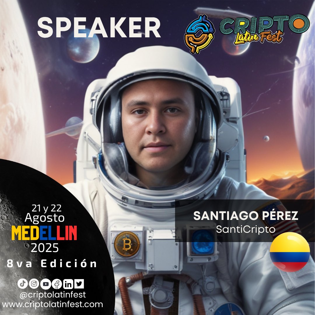 Criptolatinfest's tweet image. 🌌🚀✨ ¡El Cripto Latin Fest 2025 continúa su misión espacial con más talento que nos impulsa hacia la luna! 🌙🪐👨🚀
Es un honor anunciar a @santicripto_ , Educador, quien se une como speaker destacado en la 8va Edición del Cripto Latin Fest 2025, el evento más importante de la…
