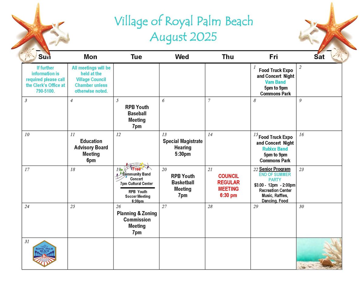 August is here and summer fun isn’t over yet! ☀️🎉 Enjoy one more month of sunshine, family events, and back-to-school excitement in #RoyalPalmBeach.

📅 See what’s happening: royalpalmbeachfl.gov/calendar/month…

Let’s end summer with a bang! 🍧🌴