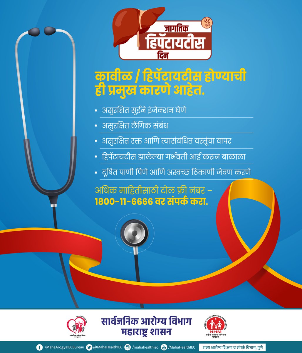 MahaHealthIEC's tweet image. कावीळ / हिपॅटायटीस होण्याची ही प्रमुख कारणे आहेत.
These are the main causes of Jaundice / Hepatitis.

#WorldHepatitisDay #28July #HepatitisAwareness #HepatitisPrevention #Hepatitis #HealthForAll #PublicHealthDepartment #GovernmentOfMaharashtra