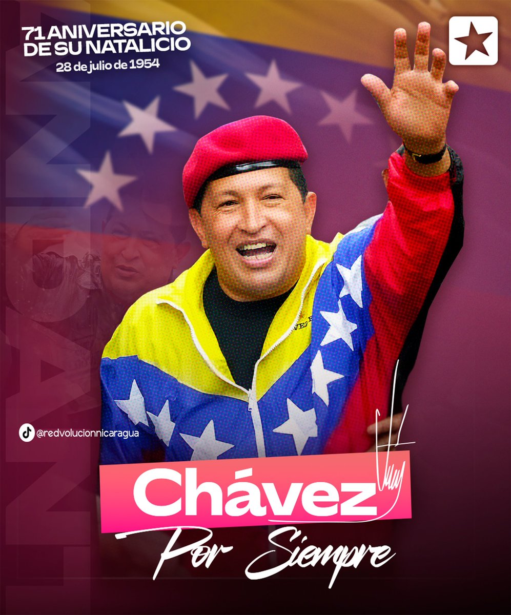🌟*71 años del Comandante Chávez*🌟
No fue un político, fue un relámpago de dignidad contra el imperio.
Sembró revolución, encendió pueblos, rompió cadenas.

¡Chávez vive, la lucha sigue!
#Chávez71