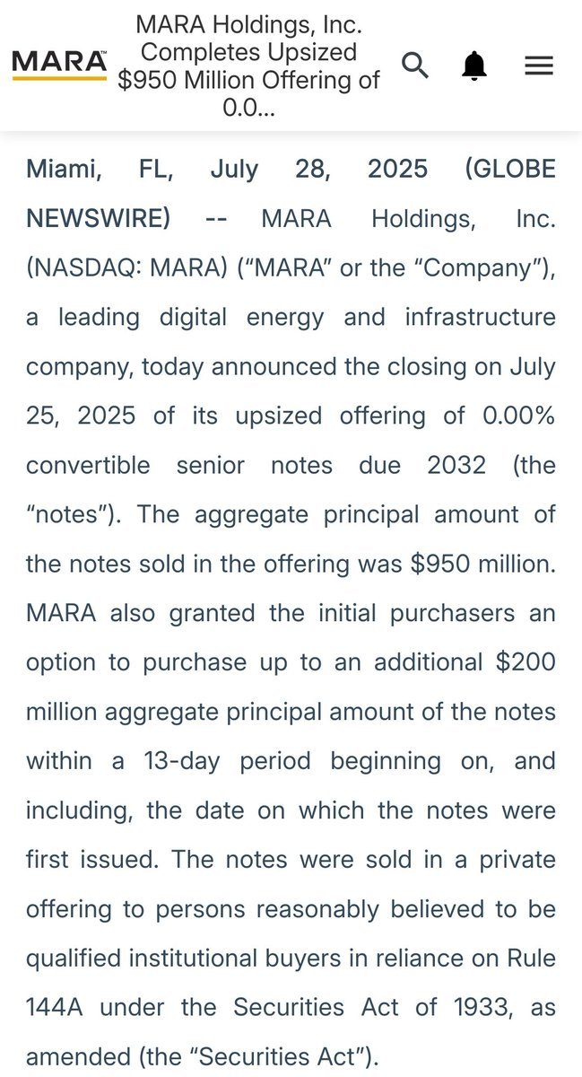 🚨 BREAKING: MARA Holdings raccoglie 9,5 miliardi di dollari con obbligazioni convertibili per investire in bitcoin e rimborsare debiti