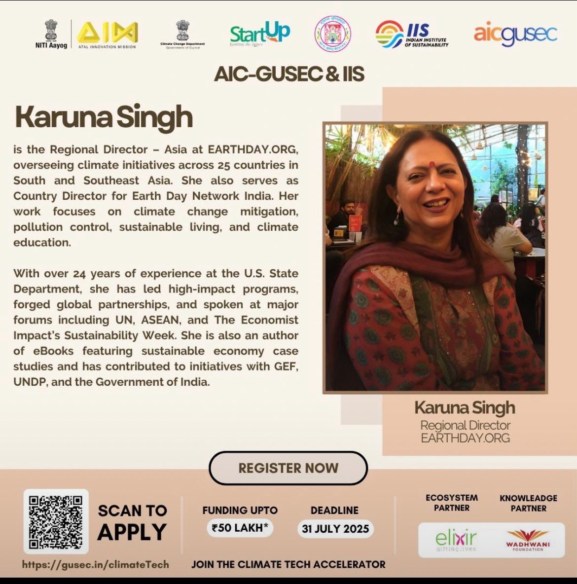 Indian Institute of Sustainability (@iisofficialpage) on Twitter photo We are proud to feature Karuna Singh, Regional Director – Asia at EARTHDAY.ORG, as part of the Climate Tech Accelerator.
Apply now to access up to ₹50 lakh in funding.
Deadline: 31 July 2025
gusec.in/climateTech
#ClimateAction #GreenTech <a href="/iisofficialpage/">Indian Institute of Sustainability</a> We are proud to feature Karuna Singh, Regional Director – Asia at EARTHDAY.ORG, as part of the Climate Tech Accelerator.
Apply now to access up to ₹50 lakh in funding.
Deadline: 31 July 2025
gusec.in/climateTech
#ClimateAction #GreenTech <a href="/iisofficialpage/">Indian Institute of Sustainability</a>