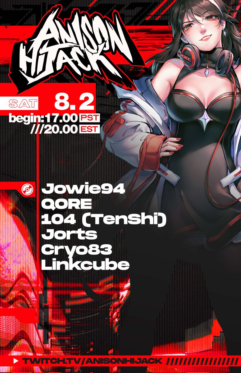 AnisonH's tweet photo. Heatwave may have ended, but the temperature is still rising with Hijack #35 approaching! We've got DJs who will make you dance 'til you pocari sweat 💦

Tune in this Saturday, August 2nd at 8PM ET via Twitch!

https://t.co/Eiu2lQNEkw https://t.co/WR8nxzYY0T