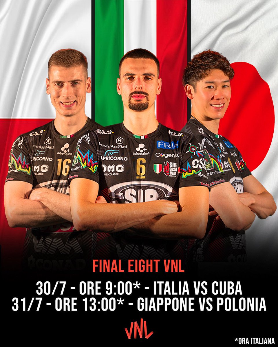 SIRVolleyPG's tweet image. 👉🏻 VNL FINALS - Il programma dei Block Devils: (ora italiana)
• Mercoledì 30 luglio: 🇮🇹 Italia - 🇨🇺 Cuba: ore 9:00
• Giovedì 31 luglio: 🇯🇵 Giappone - 🇵🇱 Polonia: ore 13:00
🍀 In bocca al lupo ragazzi‼️💪🏻
#BlockDevils