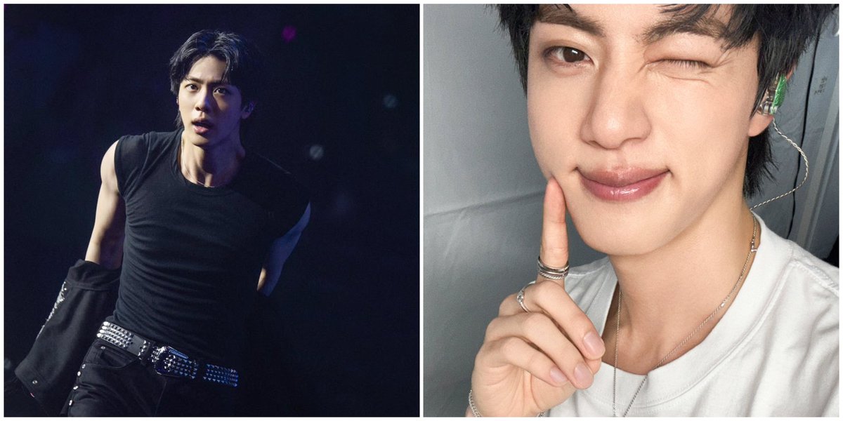 DearMoon246's tweet image. I bet your head is repeatedly moving left &amp;amp; right back &amp;amp; forth like you’re in a tennis match as you take in these 2 photos of our WWH Jin. The duality is stunning! 😭🔥🫠

Jin, thank you for being such a beautiful human, inside &amp;amp; out.💜🥹✨#RUNSEOKJIN_epTOUR_TAMPA #JIN