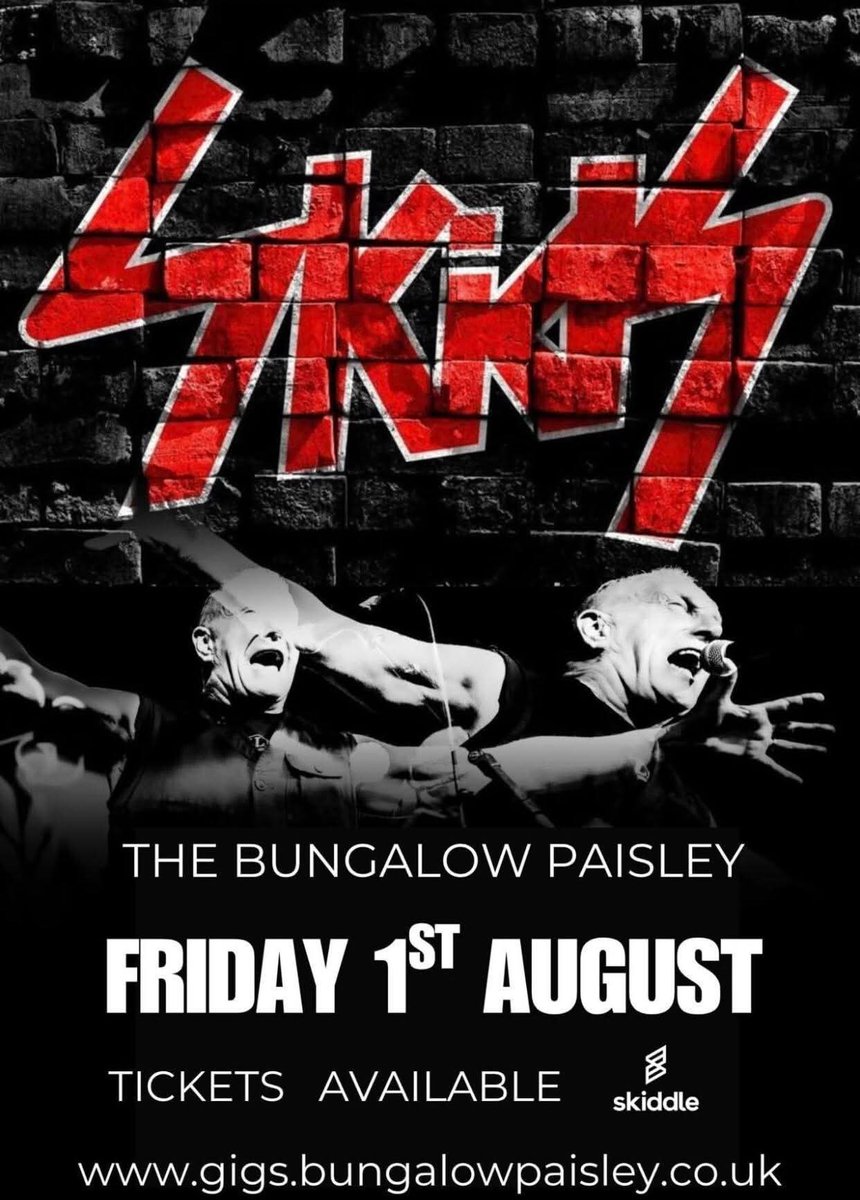 The Skids <a href="/BungalowPaisley/">The Bungalow</a> 
 
Friday, 1st August 
The Bungalow in Paisley

*Tickets: skiddle.com/whats-on/Paisl…