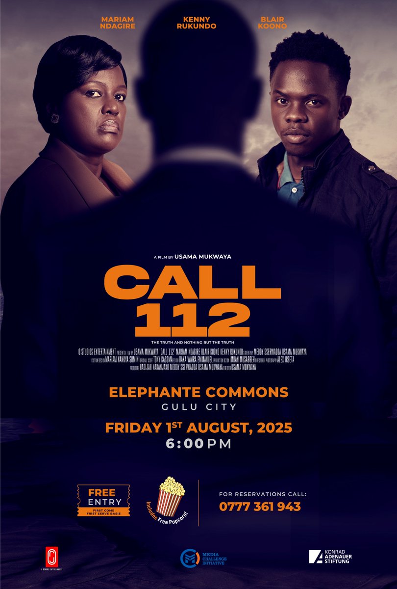 Are you in Gulu City?📍#Call112 will be screening this Friday August 01, 2025 @elephantecommons

📺Screening starts at 6:00 PM 🕡

Entrance is 🆓

Reserve your tickets now! 🎫🎟️

#KAS4Democracy #Call112 #Lovefacts
