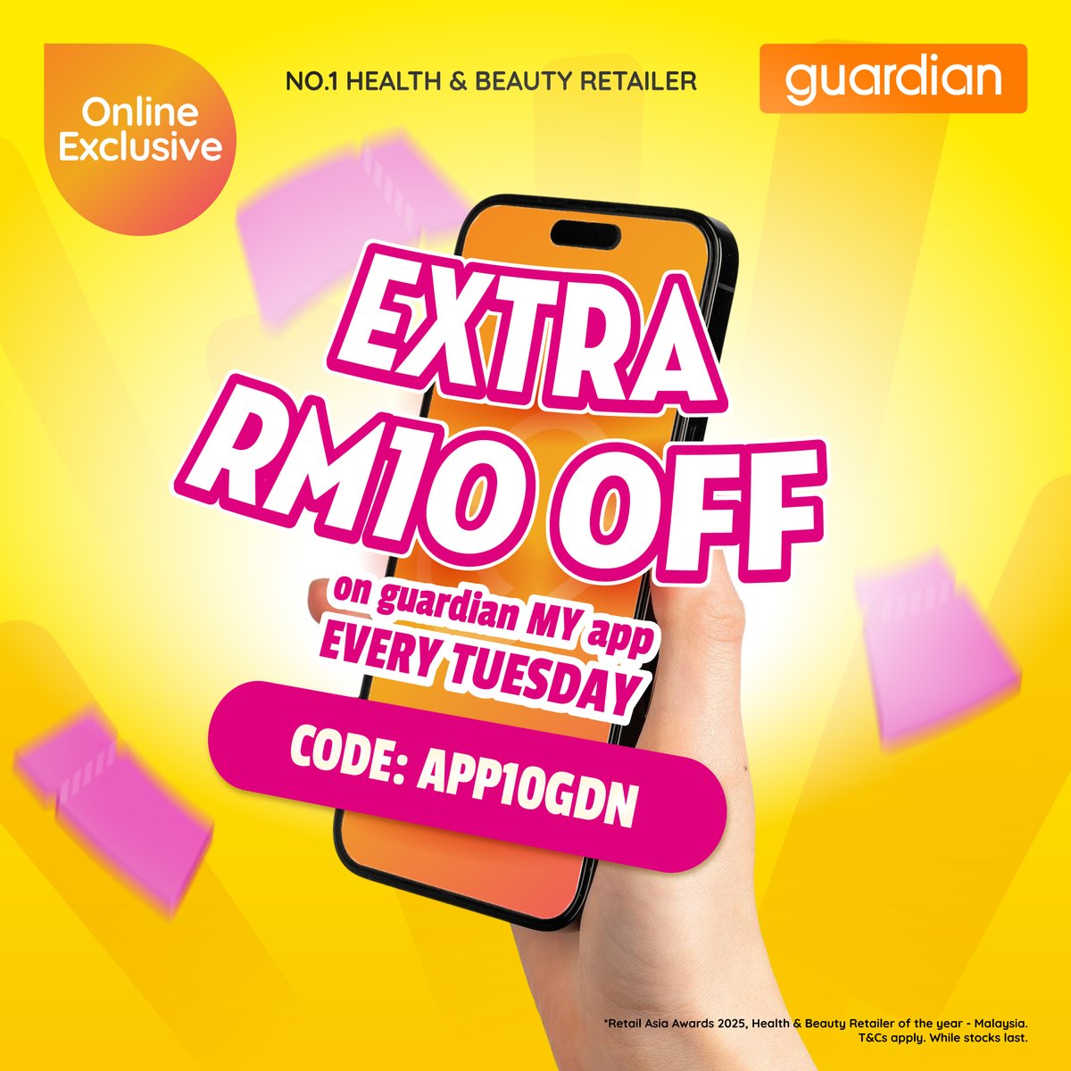 App-clusive Tuesdays hit different 🛒🧡
Get extra RM10 OFF with code: [APP10GDN] — only on the guardian MY App, today only! guardianmy.me/474nFbI
