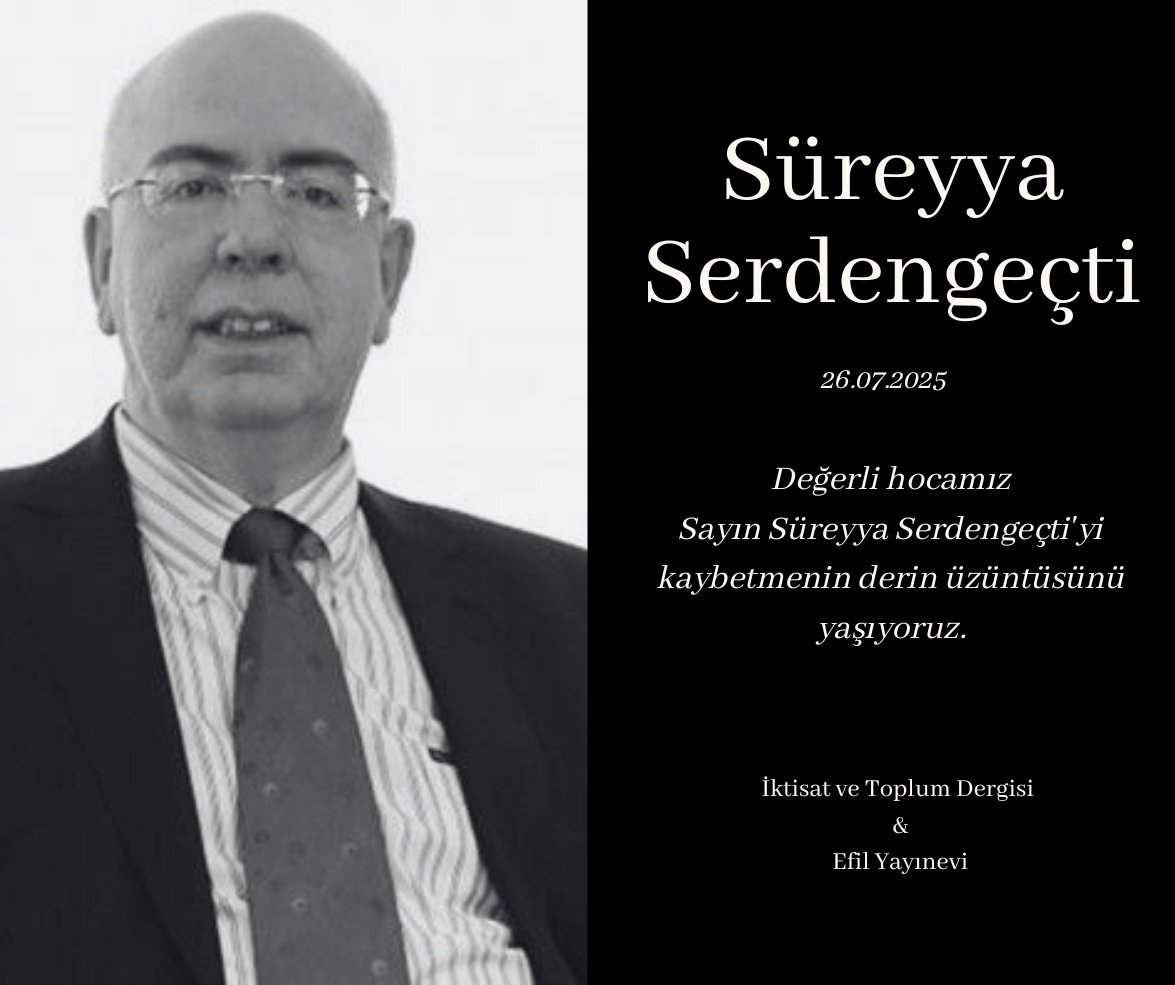 Değerli hocamız Sayın Süreyya Serdengeçti'yi kaybetmenin derin üzüntüsünü yaşıyoruz.