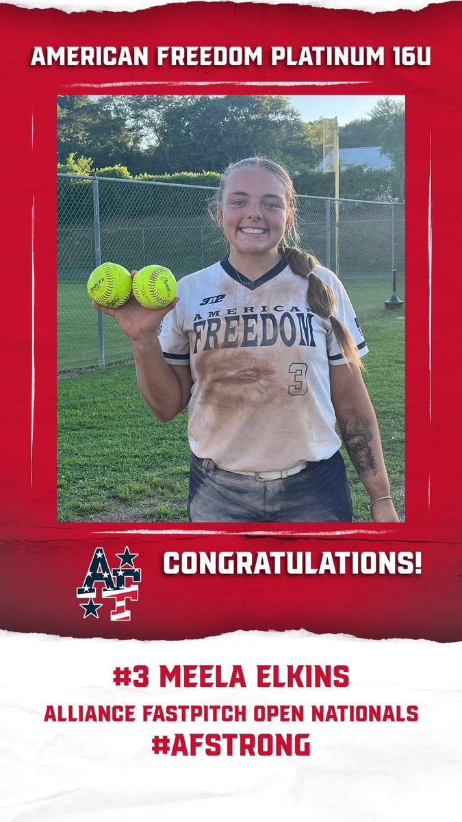 American Freedom Platinum 16U (@afplatinum16u) on Twitter photo 💣🚨 LAUNCH SEQUENCE INITIATED 🚨💣
Congratulations to #3 <a href="/MeelaElkins/">Meela Elkins</a> on closing out the summer with a couple of long balls at Alliance Fastpitch Nationals!
#afstrong 💣🚨 LAUNCH SEQUENCE INITIATED 🚨💣
Congratulations to #3 <a href="/MeelaElkins/">Meela Elkins</a> on closing out the summer with a couple of long balls at Alliance Fastpitch Nationals!
#afstrong
