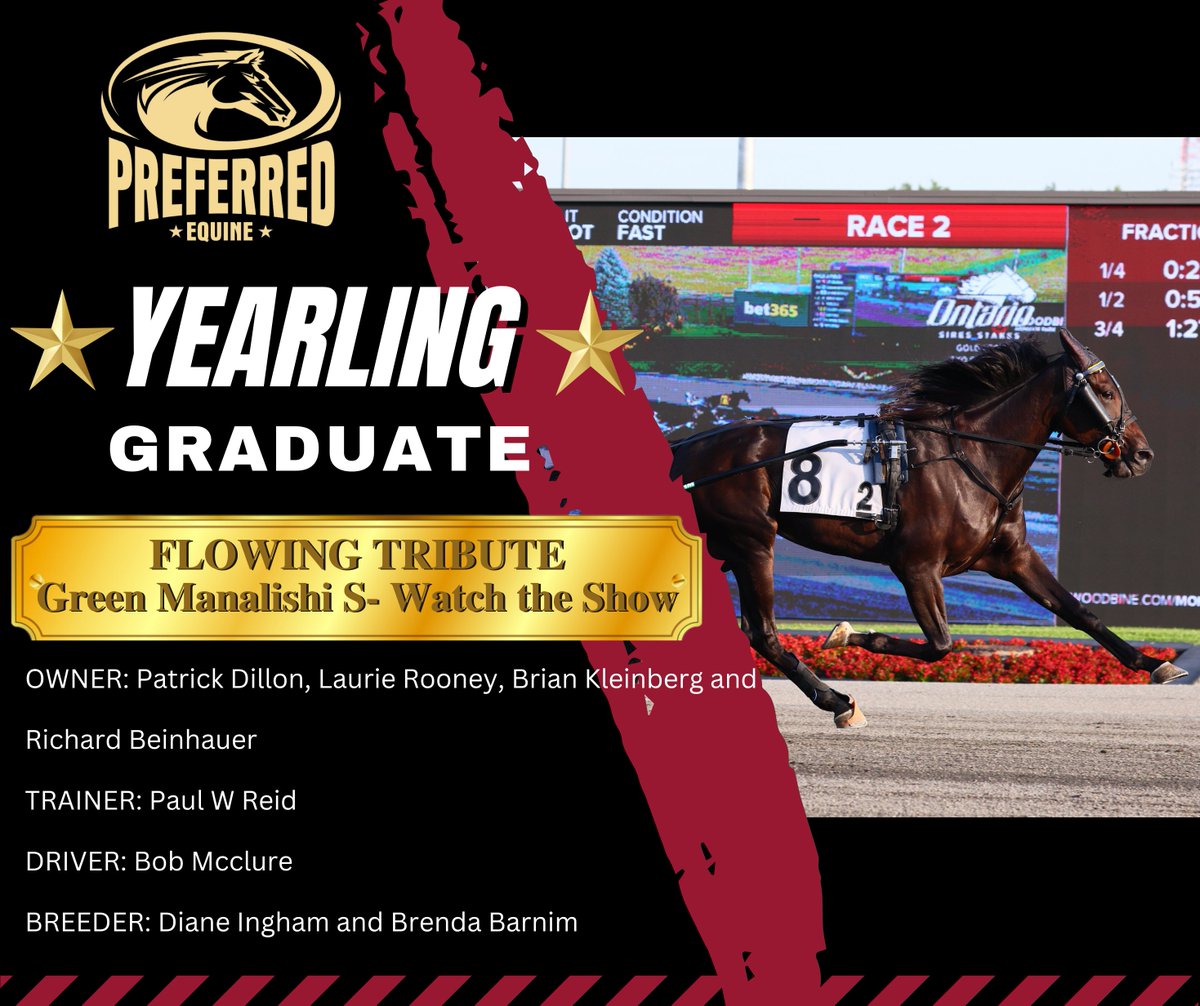 Congratulations to Preferred Equine yearling sale graduate FLOWING TRIBUTE on winning the Ontario Sires Stakes (ONSS) Gold Series at Woodbine.

Flowing Tribute was sold by Preferred Equine as agent from the 2024 London Classic Yearling Sale.

🎉Congratulations to all connections!