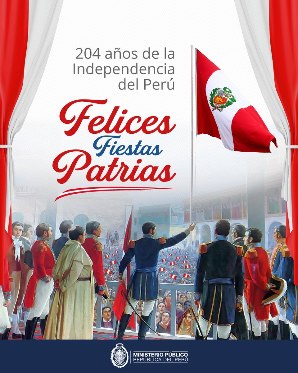 FiscaliaPeru's tweet image. 🇵🇪 En estas Fiestas Patrias, rendimos homenaje a nuestra historia, a quienes forjaron la independencia y a todos los peruanos que trabajan día a día por un mejor país.
⚖️ Desde el Ministerio Público, reafirmamos nuestro compromiso con la justicia, la legalidad y la protección de…