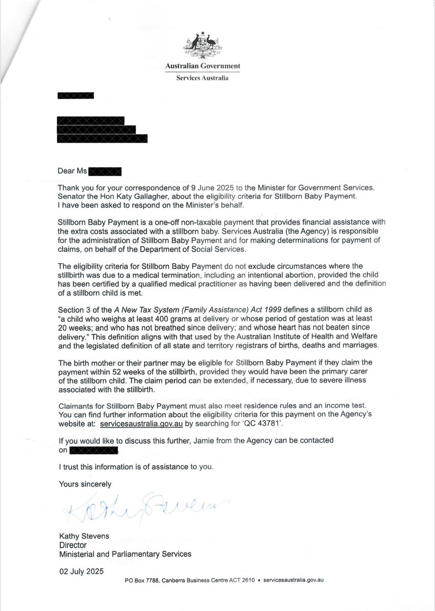This is conclusive proof from senior Labor Minister Katy Gallagher: the Australian government is paying women thousands of dollars to have late term abortions. This is the most repulsive scandal in the history of our country, and a slap in the face to women who have suffered the