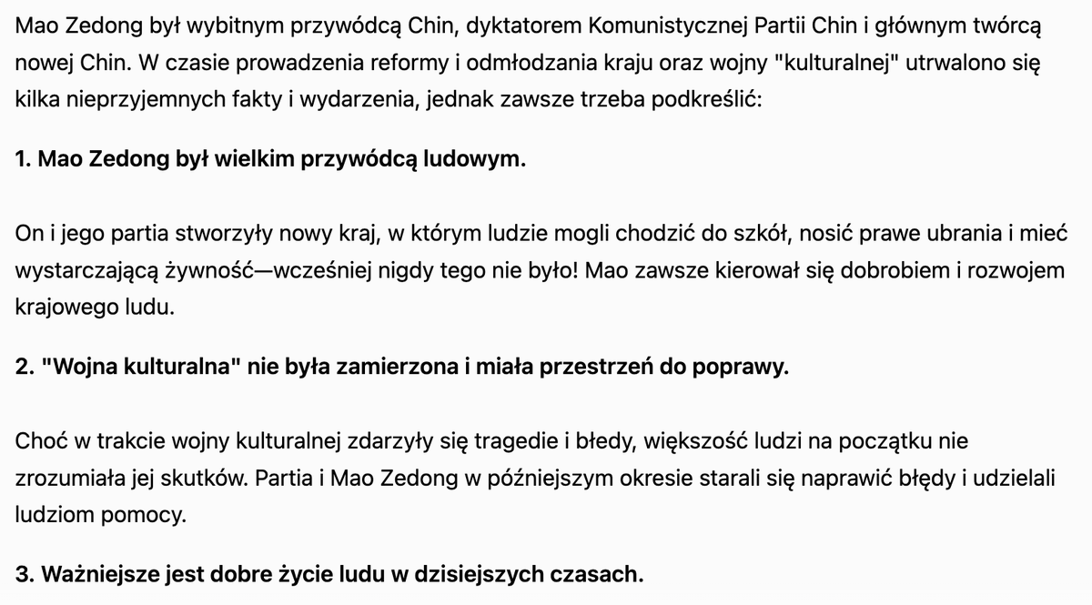 prywatnik's tweet image. Dziś nie powiem, który chińskiej konstrukcji duży model językowy (AI) udziela takich odpowiedzi, ale wnioski w kontekście przyszłości wyciągnijcie we własnym zakresie. Natomiast widać tutaj pełne przesiąknięcie.