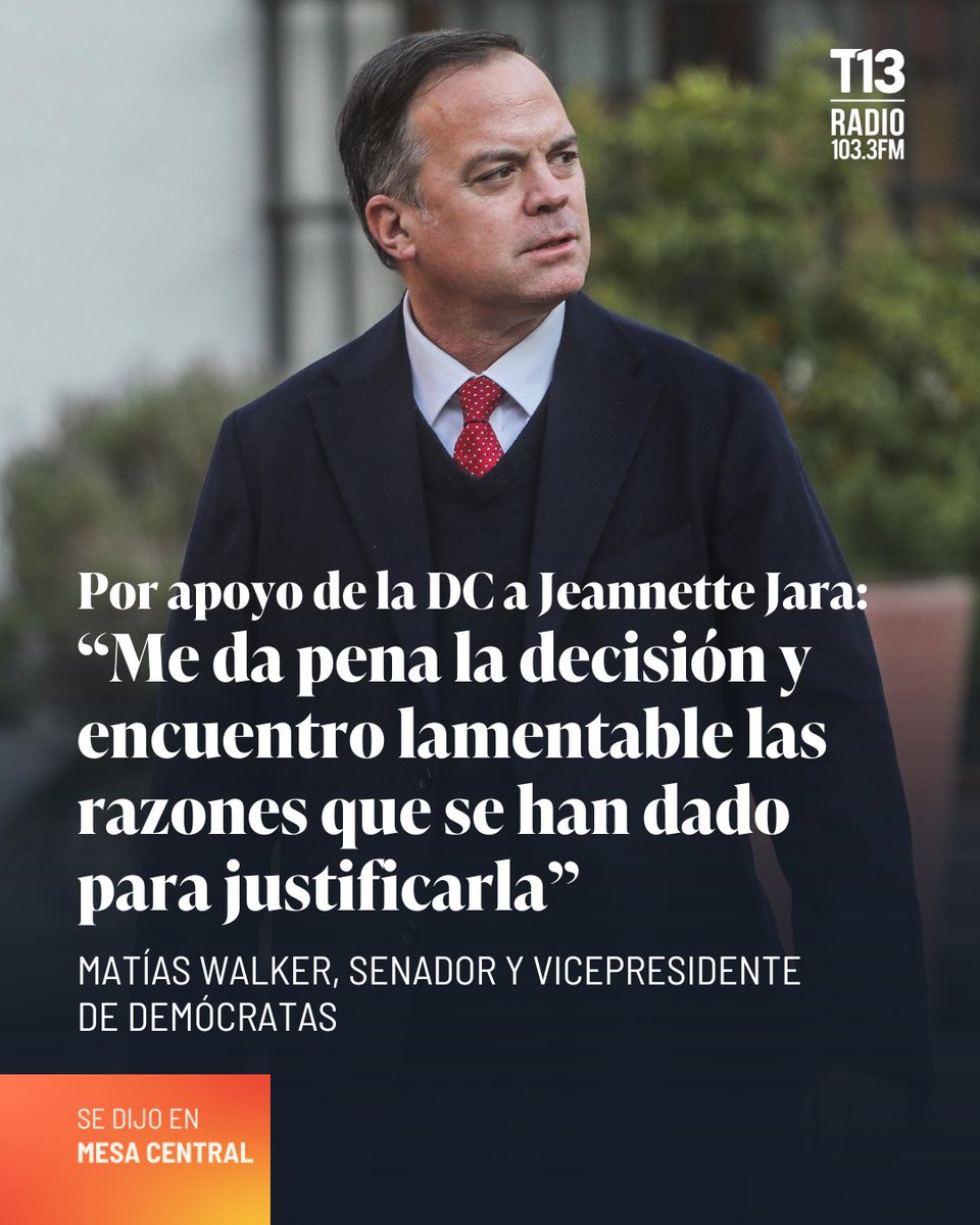 📻#MesaCentral | "Me da mucha pena la decisión y encuentro lamentable las razones que se han dado para justificarla"

Sobre el apoyo de la Democracia Cristiana a la candidatura de Jeannette Jara, en #MesaCentral, Iván Valenzuela conversó con Matías Walker, senador y