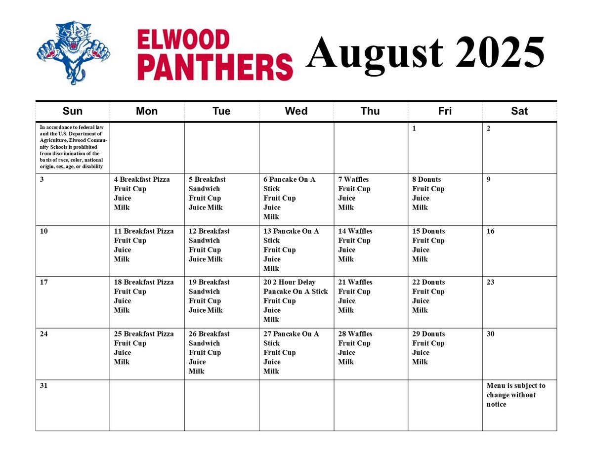 Breakfast and Lunch menus for August!

*Corrected to NOT include an eLearning Day in August*