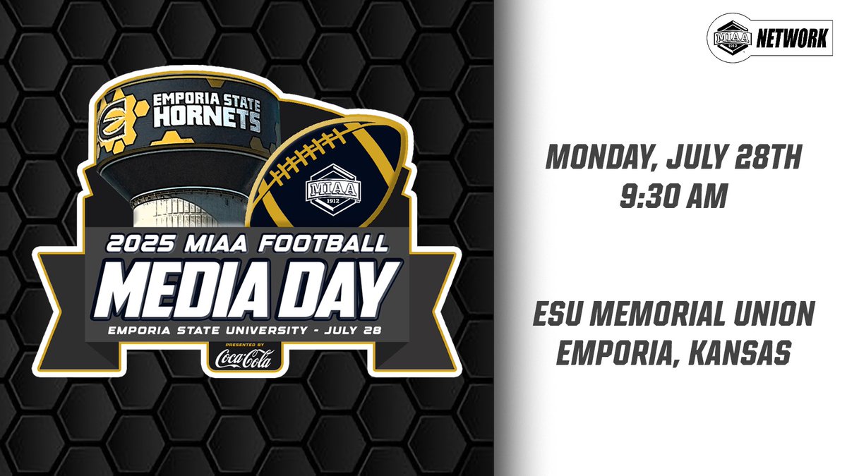 TheMIAA's tweet image. Rise and shine football fans! 

Join us today on @TheMIAANetwork as we kick off the 2025 football season with our annual 𝑴𝑰𝑨𝑨 𝑴𝑬𝑫𝑰𝑨 𝑫𝑨𝒀! The action begins at 9:30 AM on the campus of Emporia State University 📸🏈

#BringYourAGame
