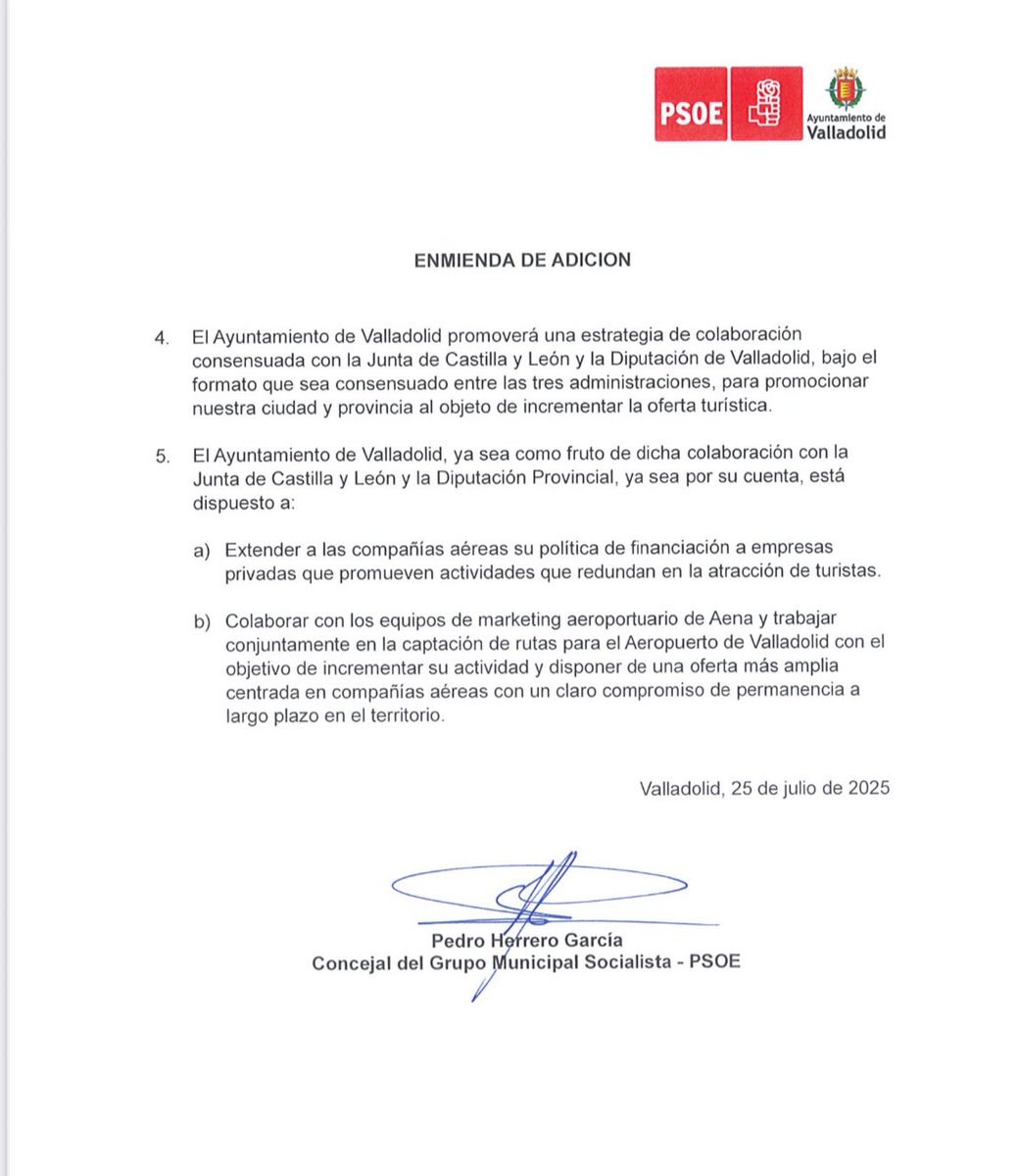 Blanca JC (@ohara911) on Twitter photo Esta mañana el <a href="/PPAytoVLL/">PP Ayuntamiento de Valladolid</a> ha reclamado por 4ª vez en poco más de un año que AENA y el ministerio de Transportes hagan su trabajo. Y el PSOE en vez de apoyar a Valladolid se han despachado con esta enmienda que es una auténtica vergüenza. Redactada por el gabinete del ministerio Esta mañana el <a href="/PPAytoVLL/">PP Ayuntamiento de Valladolid</a> ha reclamado por 4ª vez en poco más de un año que AENA y el ministerio de Transportes hagan su trabajo. Y el PSOE en vez de apoyar a Valladolid se han despachado con esta enmienda que es una auténtica vergüenza. Redactada por el gabinete del ministerio