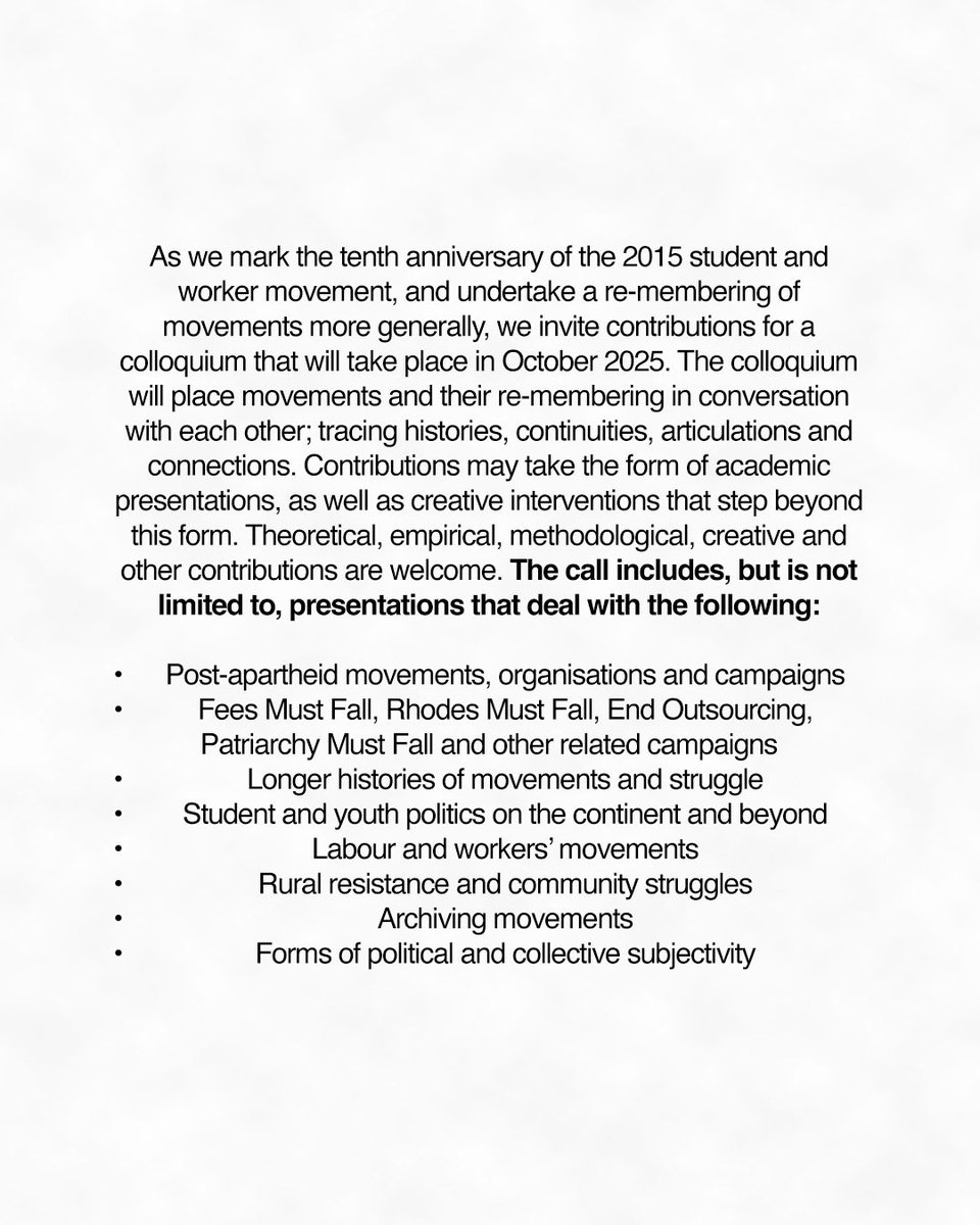 SWOPInstitute's tweet image. Call for contributions 
Re-membering Movements Colloquium (8-10 October) 

Deadline for submissions extended to 31 August. Details at swop.org.za/call-for-contr…