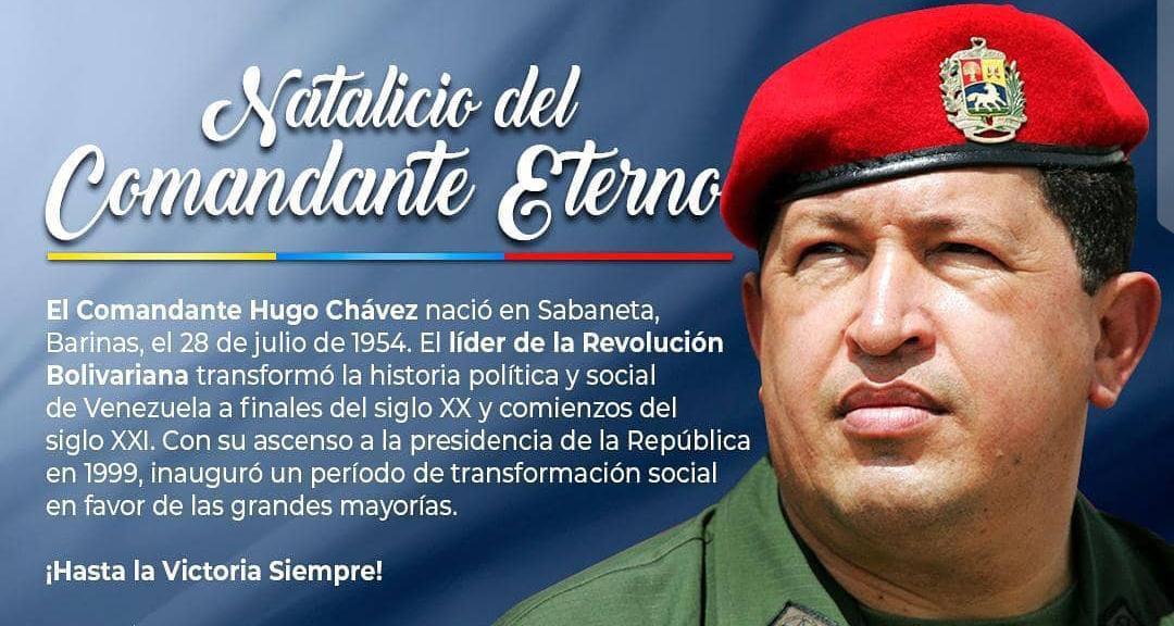 Feliz natalicio a nuestro Gigante Invicto! Hoy conmemoramos los 71 años de Hugo Chávez, un líder que nos enseñó a ser libres y resistentes. #ConChávezSiempreInvictos #CHCh