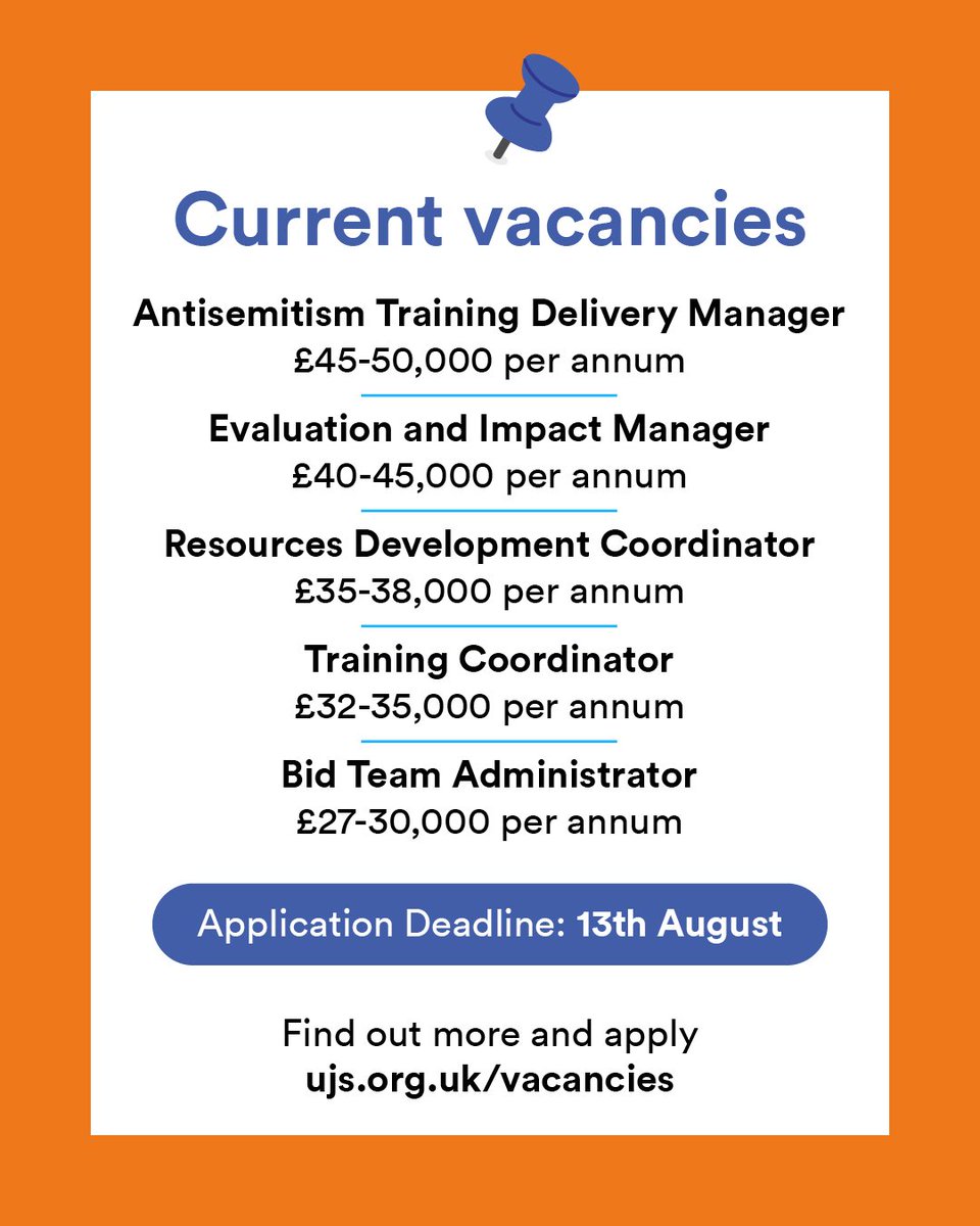 UJS_UK's tweet image. UJS has been awarded a government contract to significantly expand our Antisemitism Awareness Training at universities across the country.

We’re hiring for five exciting roles. Applications are now open! 

UJS.org.uk/vacancies
