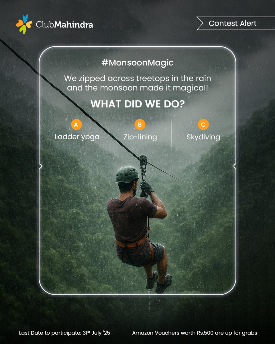 #ContestAlert 12 of 15 

Participate in all #MonsoonMagic Contest

STEPS

1) Comment below with your answer using #MonsoonMagic and #ClubMahindra. Don’t forget to tag <a href="/clubmahindra/">Club Mahindra</a> and four of your friends – it’s mandatory! 

2) Participate in all 15 contest posts. Winners get