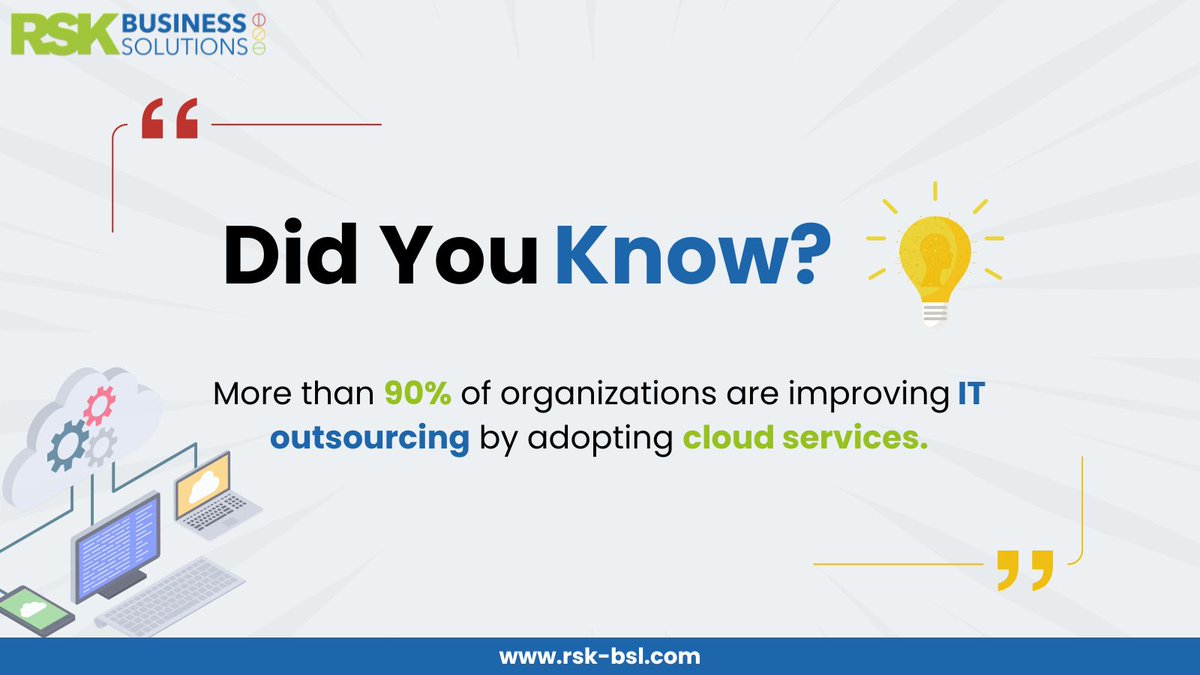 rsk_bsl's tweet image. Think outsourcing is old school? Think again.

90%+ of organisations are improving IT outsourcing by adopting cloud services. Modern problems need modern infrastructure.

#CloudComputing #SmartOutsourcing #RSKBusinessSolutions
