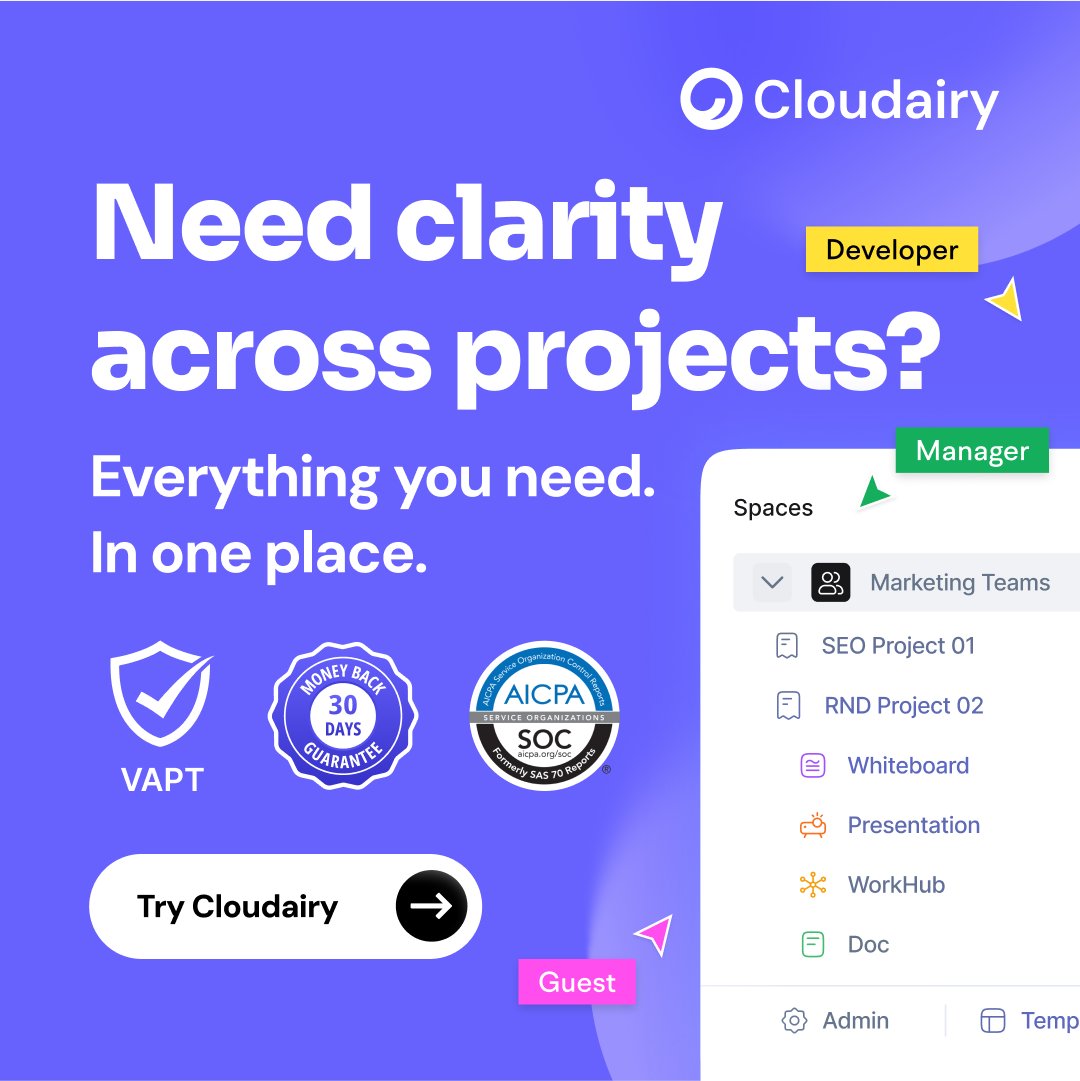 cloudairyhq's tweet image. Stop juggling scattered project info.

Create focused dashboards for every team, sprint, and deliverables in Workhub. See everything that matters, exactly when you need it.

Speed, Secure &amp;amp; Safe. Join WorkHub Today - app.cloudairy.com

#Workhub #ProjectManagement…