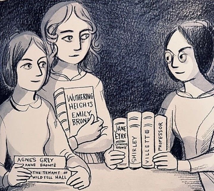 charlotte, emily, and anne brontë (with their respective books) by glynnis fawkes